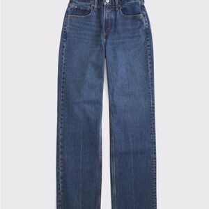 Abercrombie & Fitch 90s Relaxed Raw Hem Wide-Leg Women's Jeans in Mid Blue